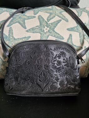 Black Floral Embossed Crossbody Bag